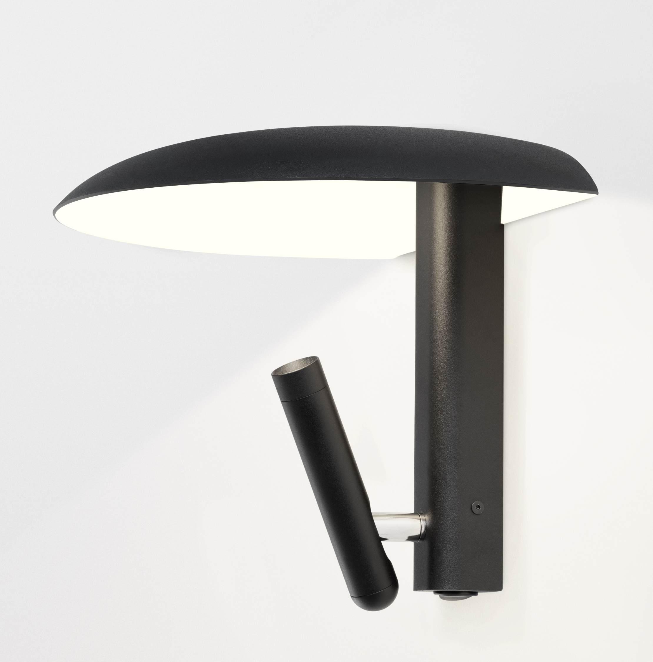 Schwarze Konoha Wandleuchte von Marset mit Leselampe, modernes Design für Schlafzimmer und Wohnzimmer.