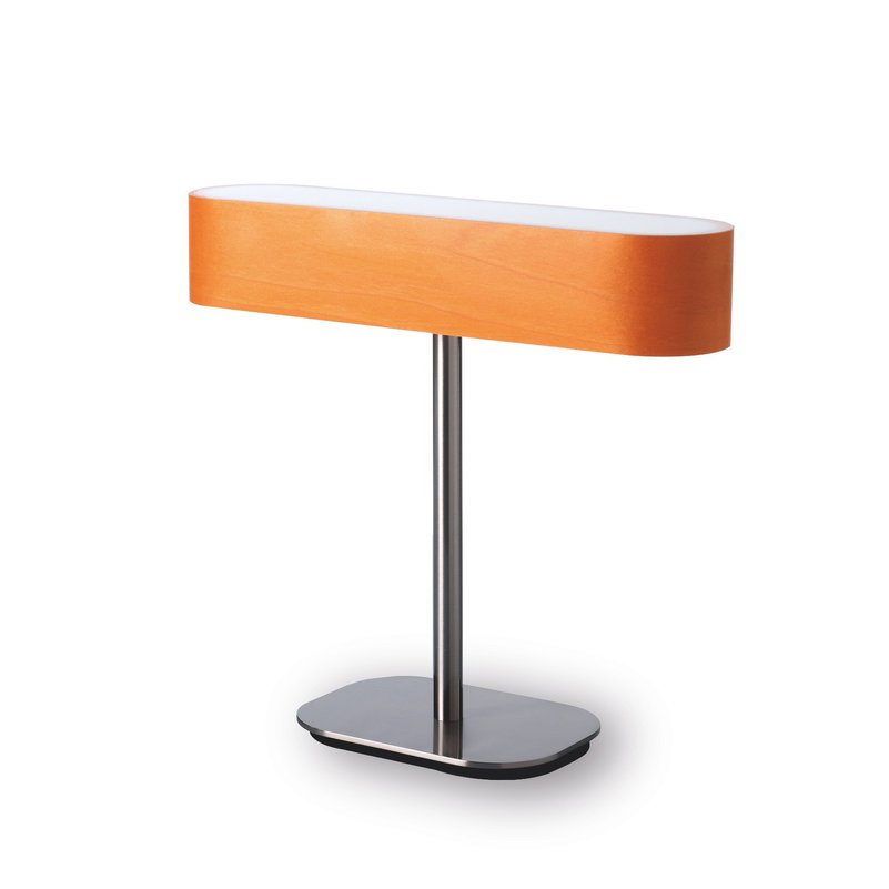 I-Club Tischleuchte von LZF Lamps: Moderne Tischlampe mit Holzfurnier in Orange.