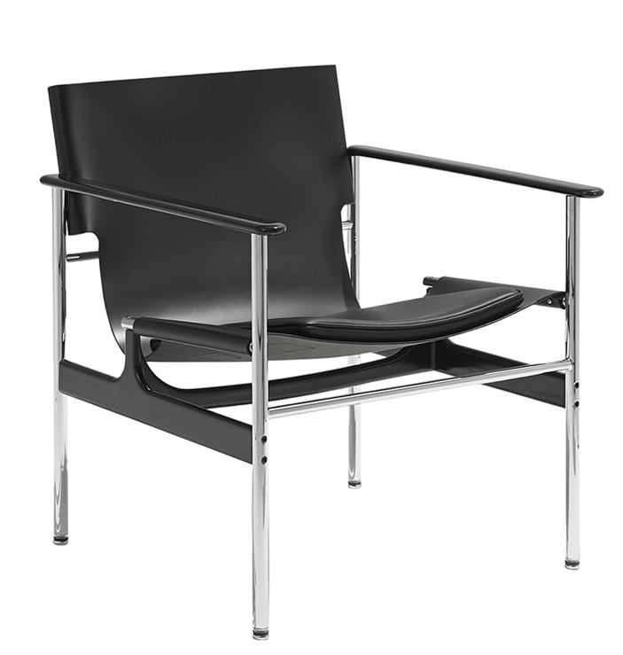 Schwarzer Pollock Sessel mit Leder und Chromgestell von Knoll International, moderner Designklassiker.