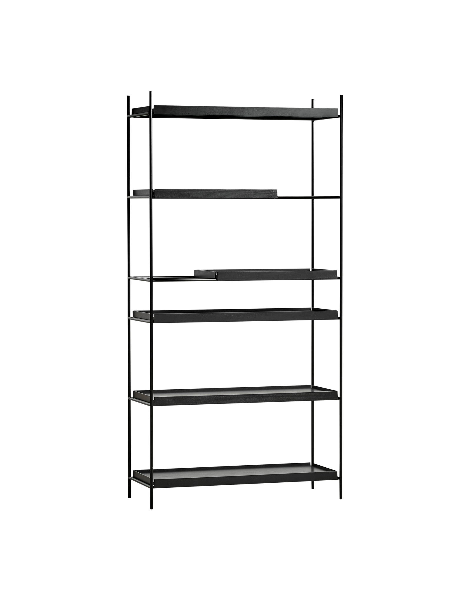 Woud Tray Regal, hoch, schwarz lackiertes Eichenholz, modernes Bücherregal für Wohnzimmer und Büro.