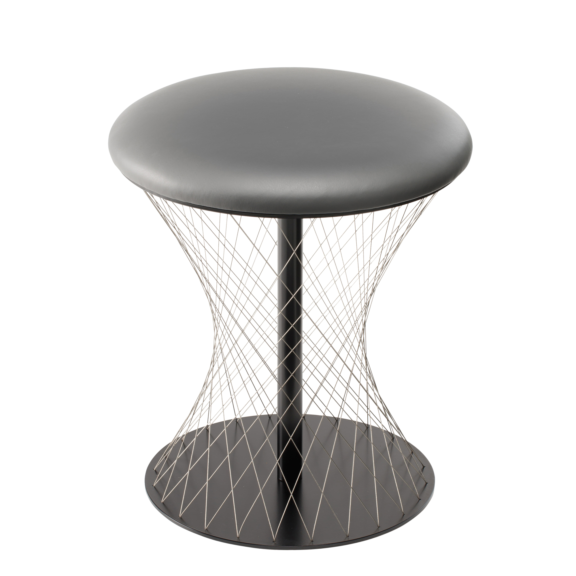 Grauer Network Stool Hocker mit Drahtgestell und rundem Sitzpolster für moderne Einrichtung.