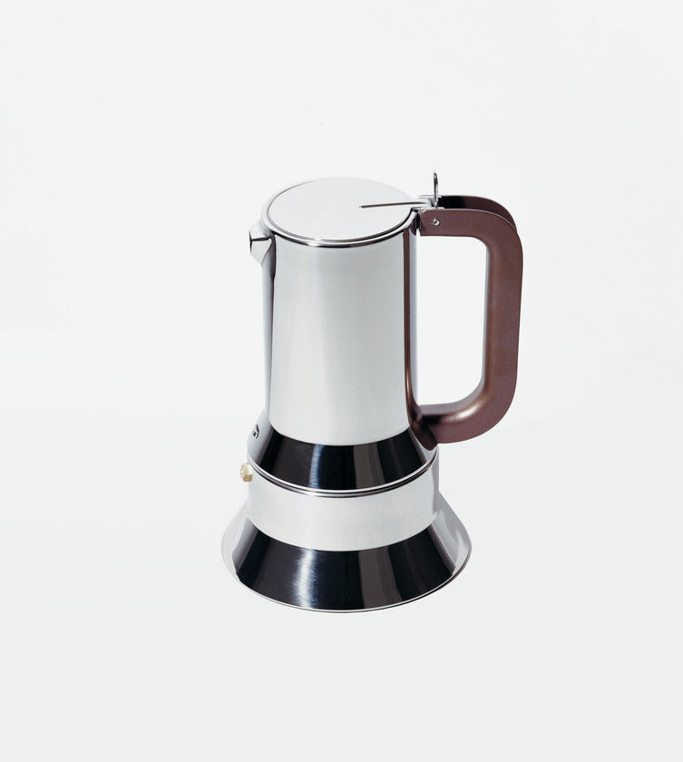 Alessi Espressokocher 9090/3 aus Edelstahl mit braunem Griff für aromatischen Espresso zu Hause.