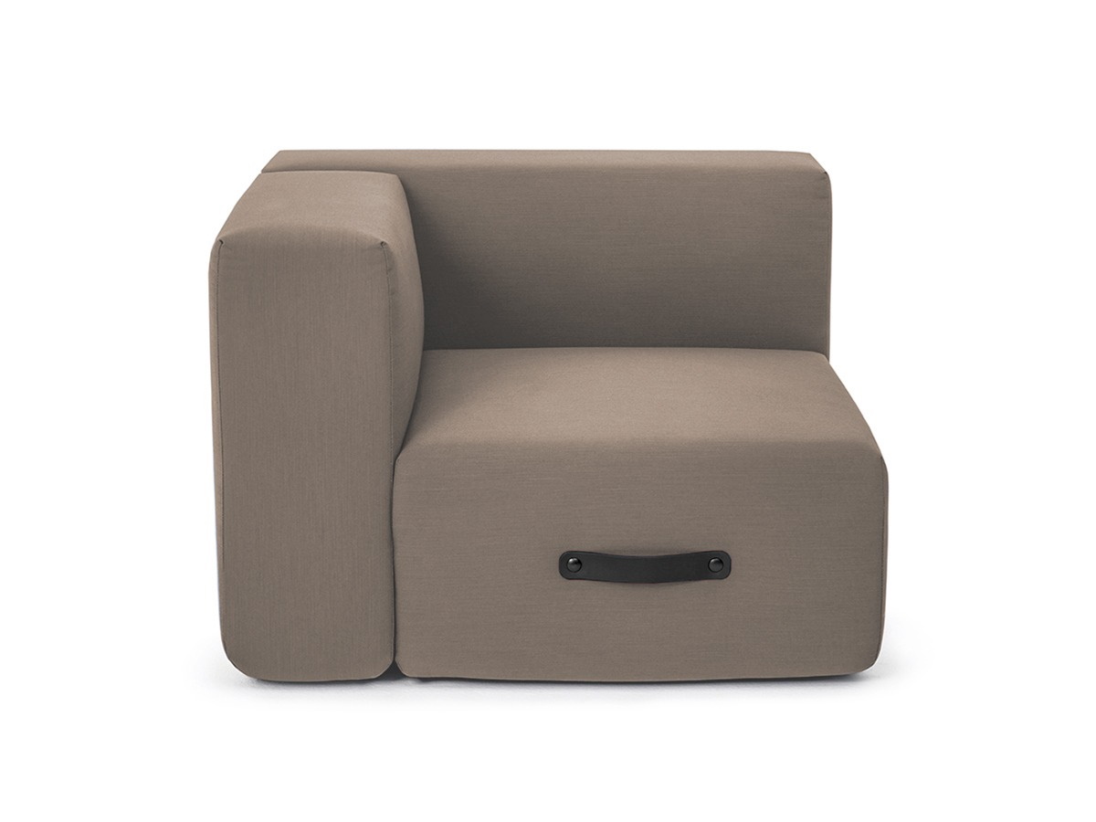 Miamia Outdoor Sofa Eckmodul Links Taupe von Conmoto, modernes Gartenmöbel mit Armlehne.