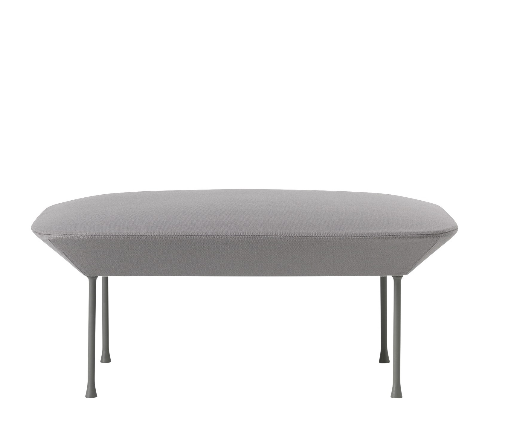 Grauer Oslo Pouf Hocker von Muuto, gepolsterter Sitz mit filigranen Metallbeinen.