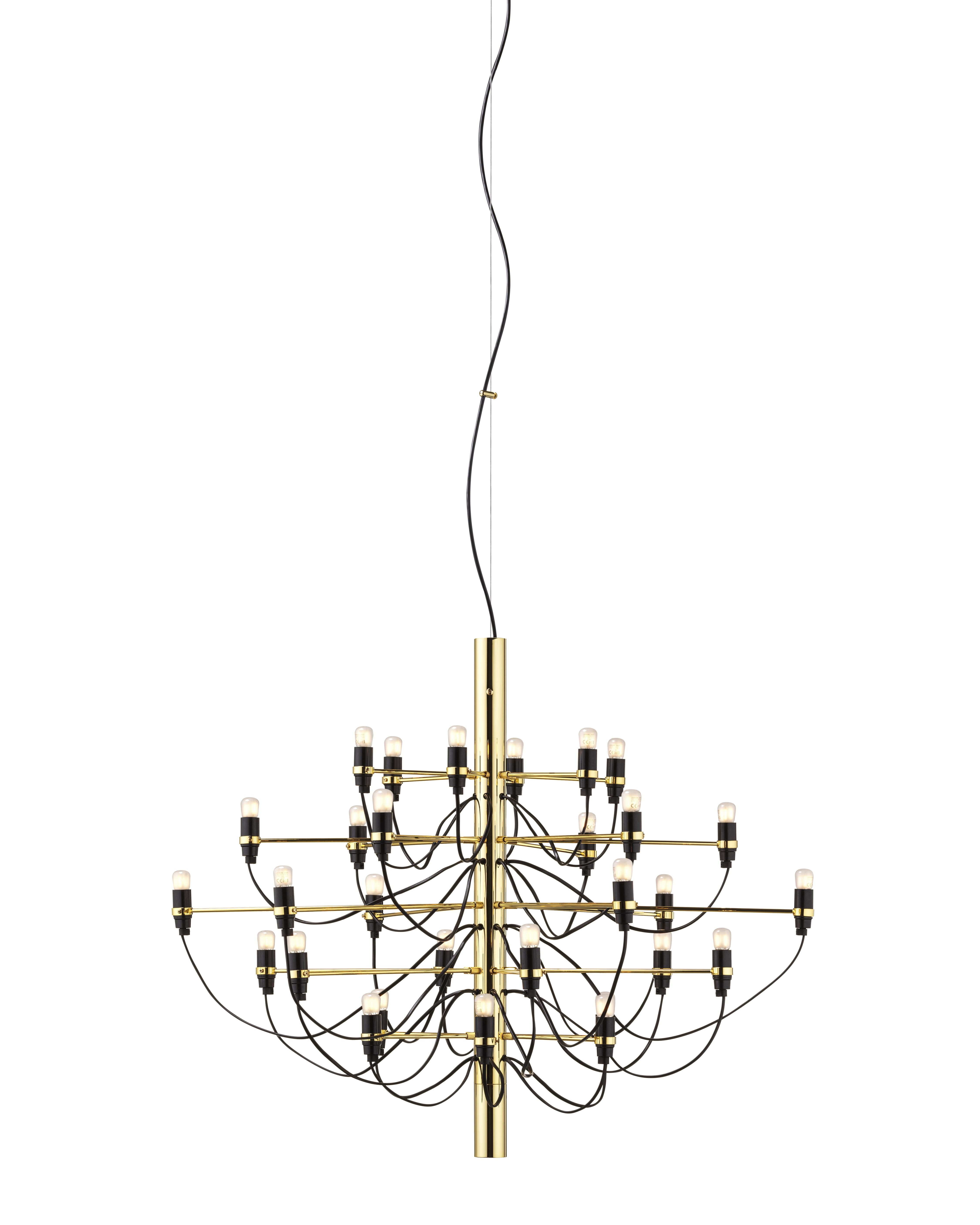 Flos 2097/30 Messing Kronleuchter mit 30 mattierten LED-Glühbirnen, modernes Design für Wohnräume.