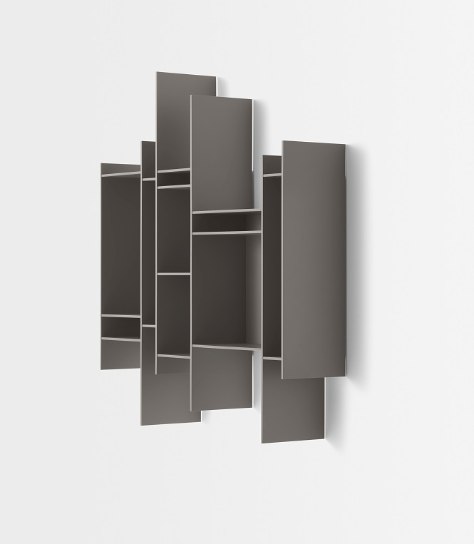 Graues Randomito Regalsystem von MDF Italia, modernes Wandregal für Wohnzimmer und Büro.