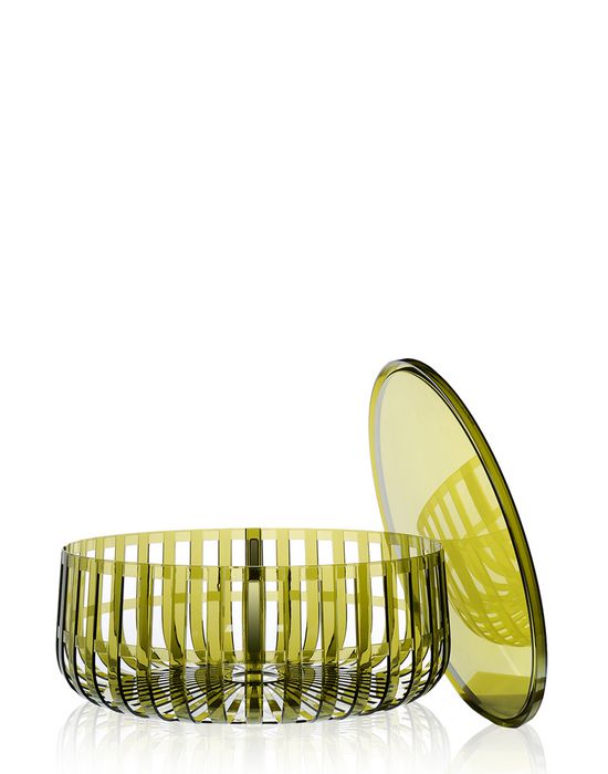 Grüner Kartell Panier Korb/Container mit abgenommenem Deckel, ideal zur Aufbewahrung und Dekoration.