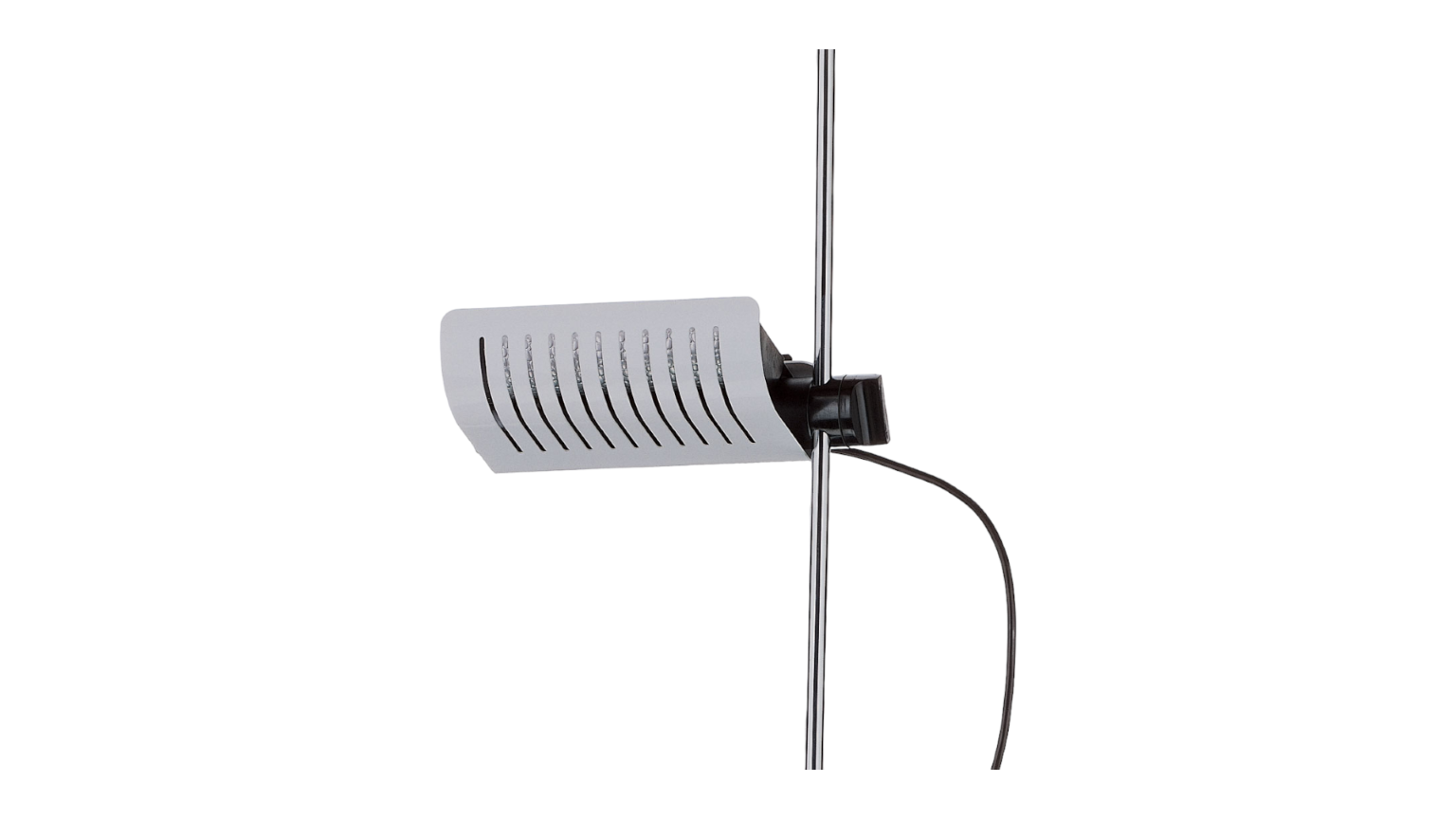 Nahaufnahme der Colombo LED Stehleuchte von Oluce, moderne Lampe in Bronze/Schwarz.