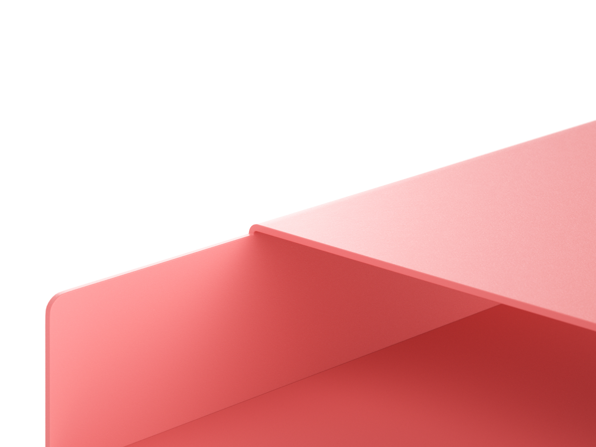 Detailaufnahme des Meta Beistelltisches von New Tendency in Rosa, modernes Designmöbel.