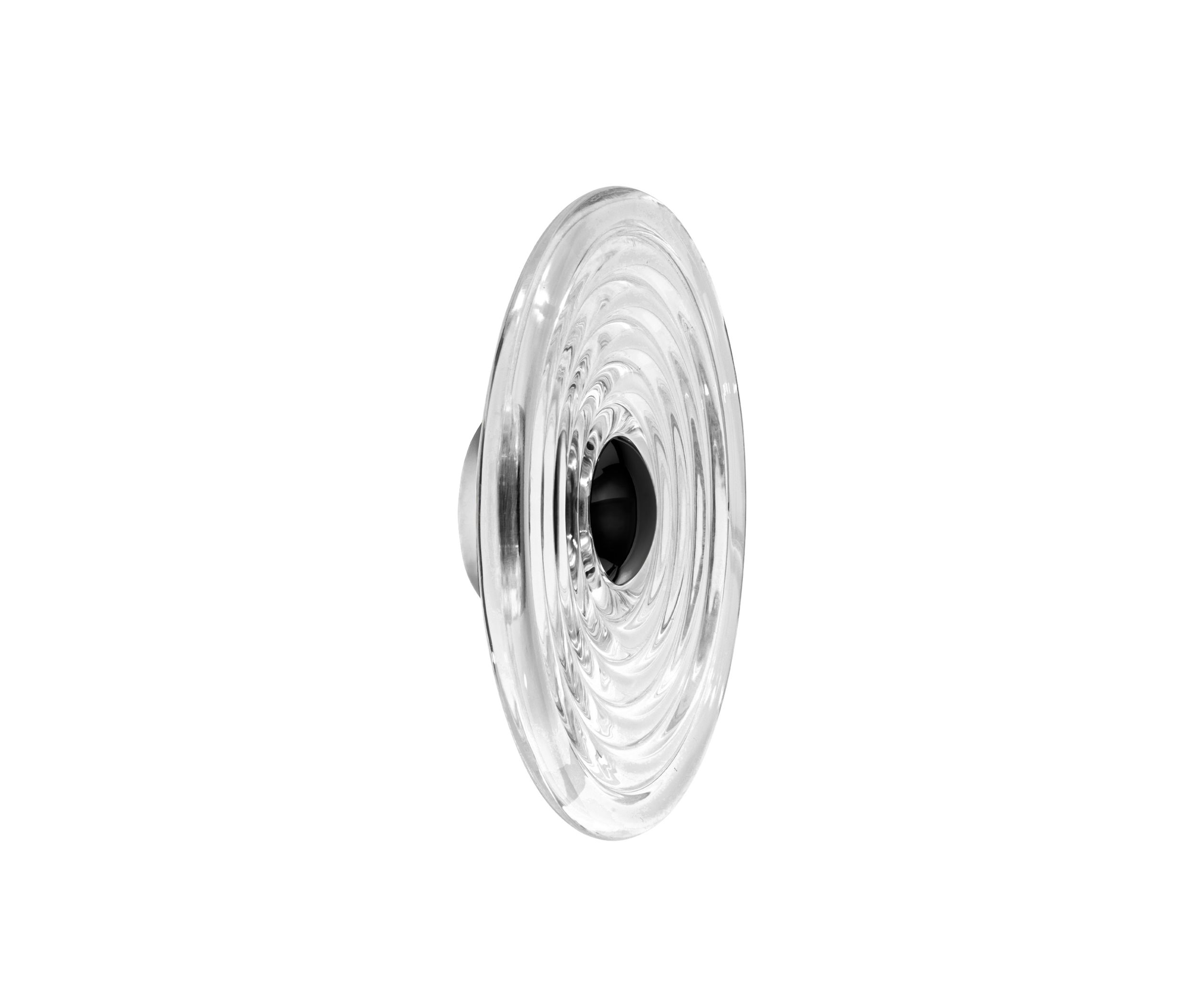 Tom Dixon Press Surface Wandleuchte Large aus transparentem Glas mit schwarzem Kern.