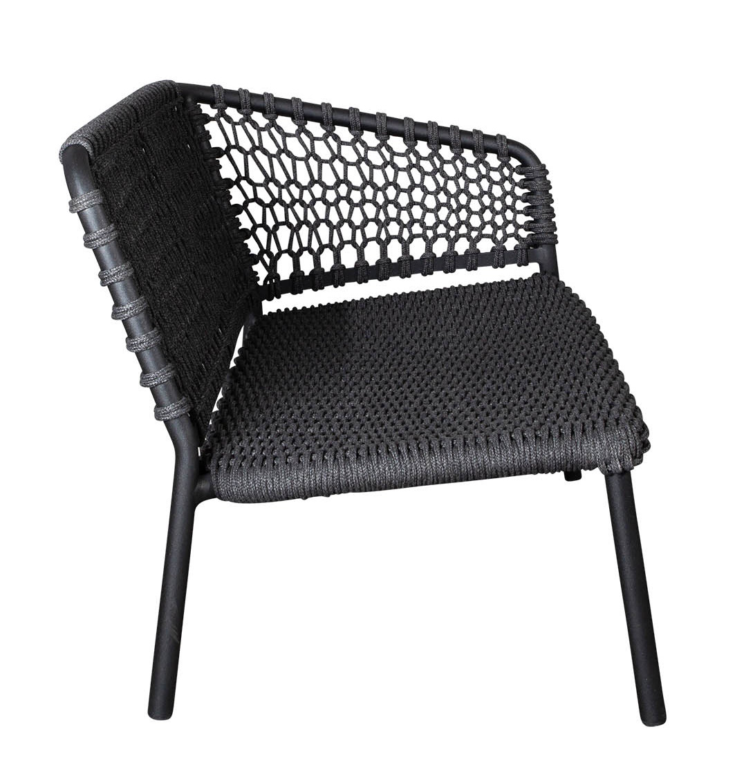 Ocean Sofa Modul von Cane-Line, 2-Sitzer Outdoor Sofa, schwarzes Geflecht und Metallgestell.