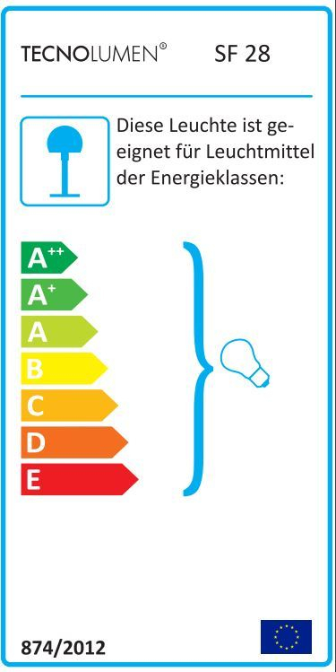 Energieeffizienzlabel für Tecnolumen SF 28 Tischleuchte, Halbkugel Leuchte geeignet für Leuchtmittel der Klassen A++ bis E.