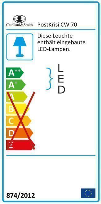 Energielabel der Catellani & Smith PostKrisi CW 70 LED Leuchte mit Energieeffizienzklasse A++ bis E.