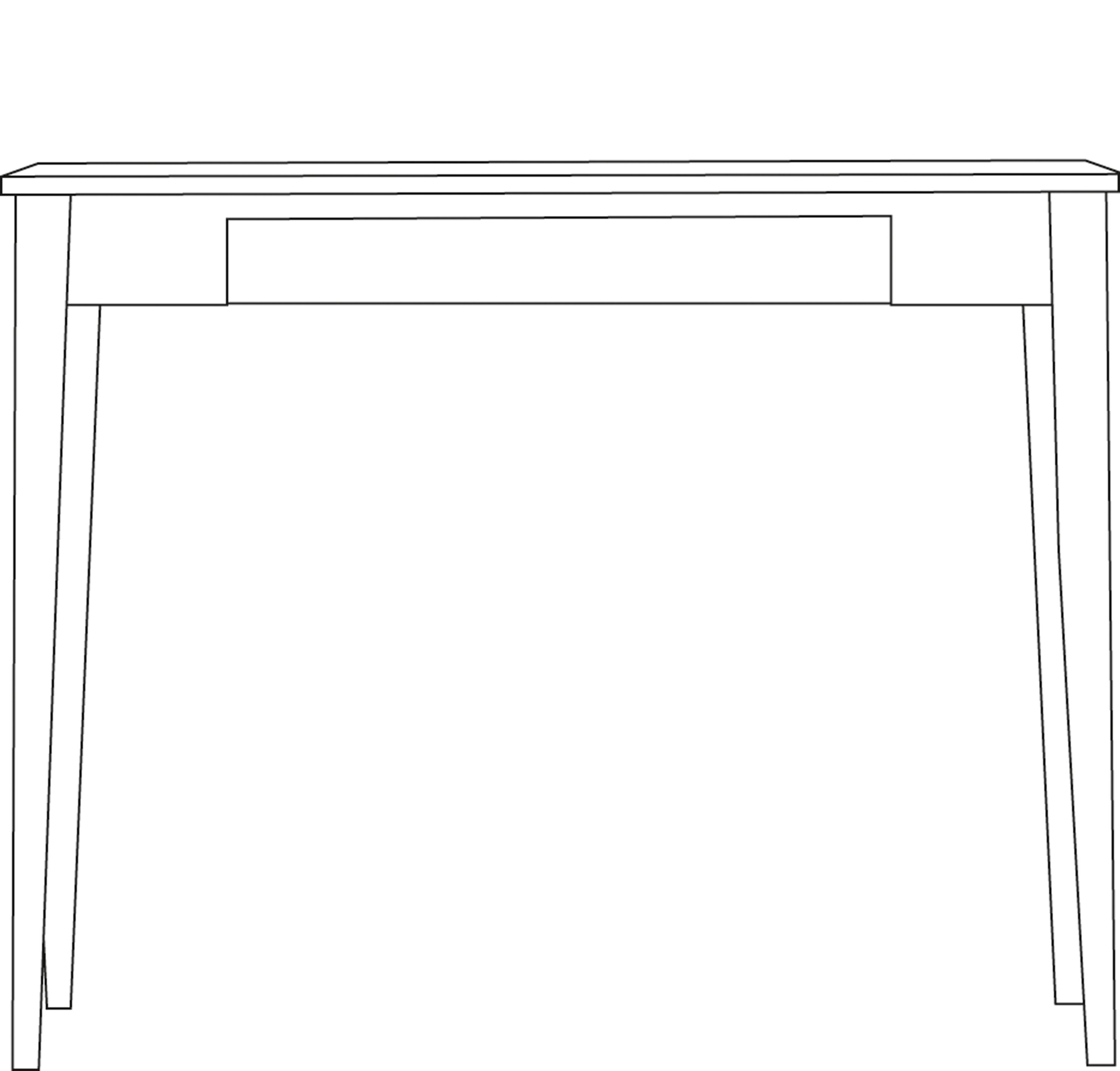Schwarze Strichzeichnung des Bonny Beistelltischs von Jan Kurtz, minimalistisches Design mit Schublade und schlanken Beinen.