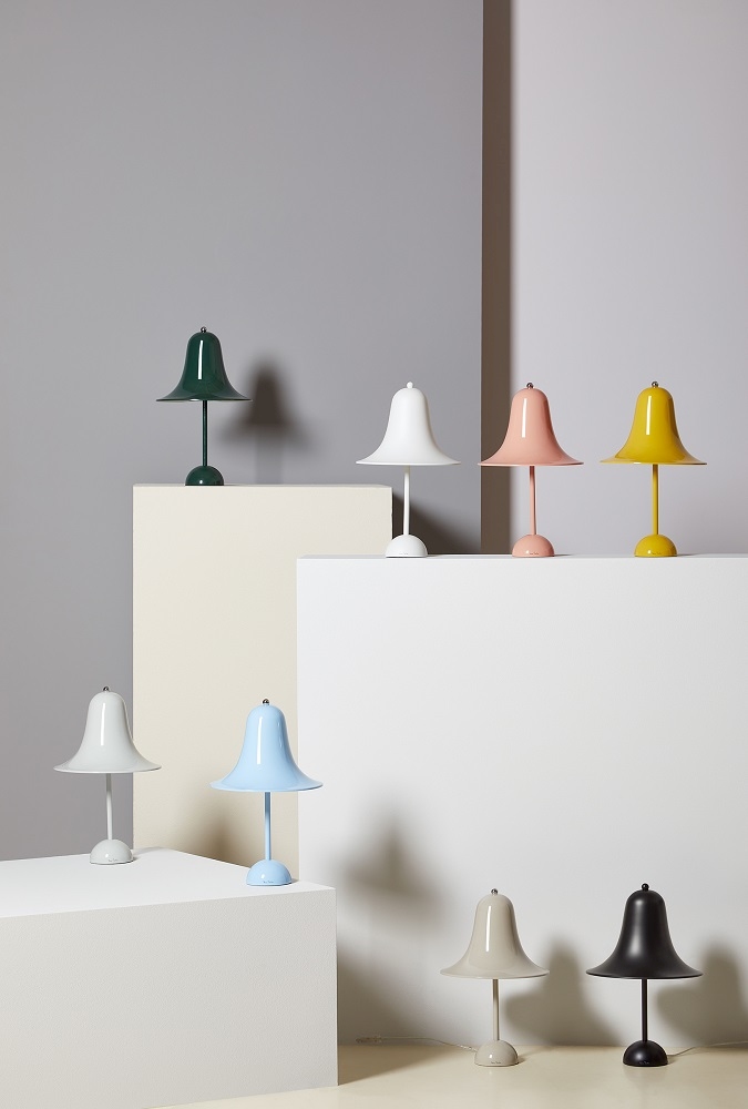 Pantop Tischleuchten von Verpan in verschiedenen Farben, modernes Design für Wohnzimmer und Schlafzimmer.