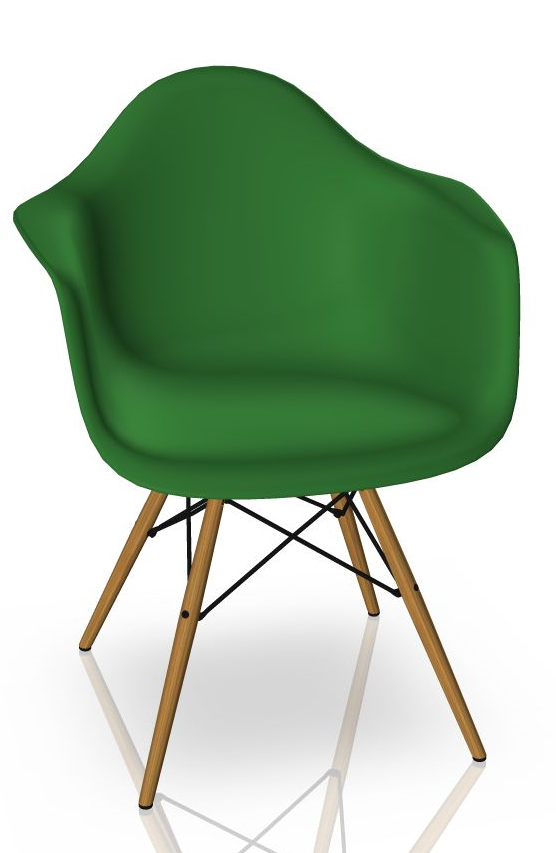 Grüner Eames Plastic Arm Chair DAW Stuhl mit Esche-Holzbeinen von Vitra. Designklassiker.
