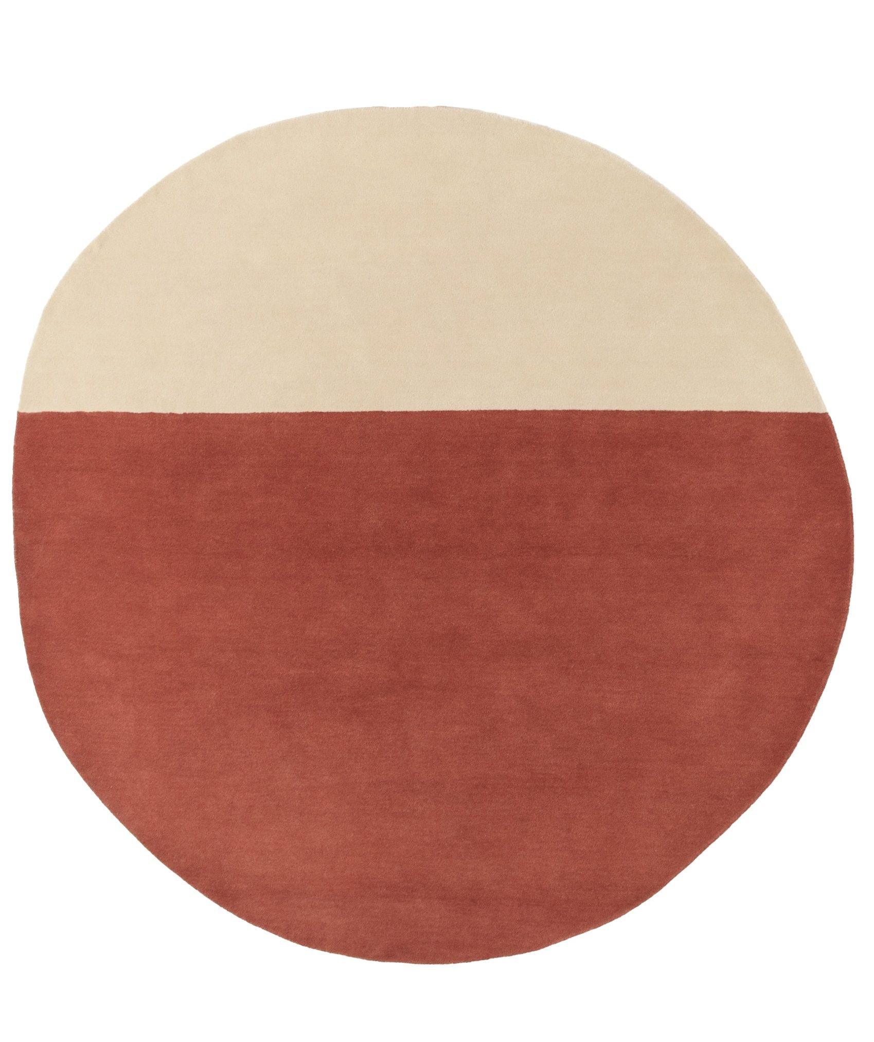 Runder Pearls Teppich / Wollteppich von Nanimarquina in Beige und Rostrot. Hochwertiger Wollteppich für Wohnzimmer.