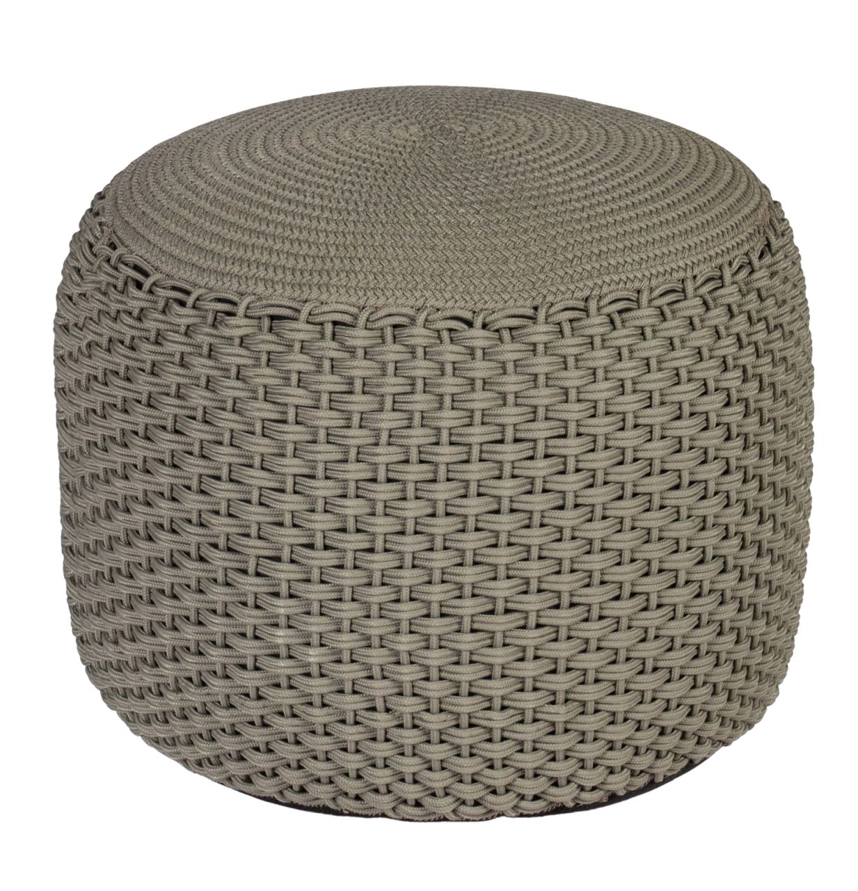 Weishäupl Pouf Hocker Medium: Grauer, runder Sitzhocker für Innen und Außen, geflochtene Optik.