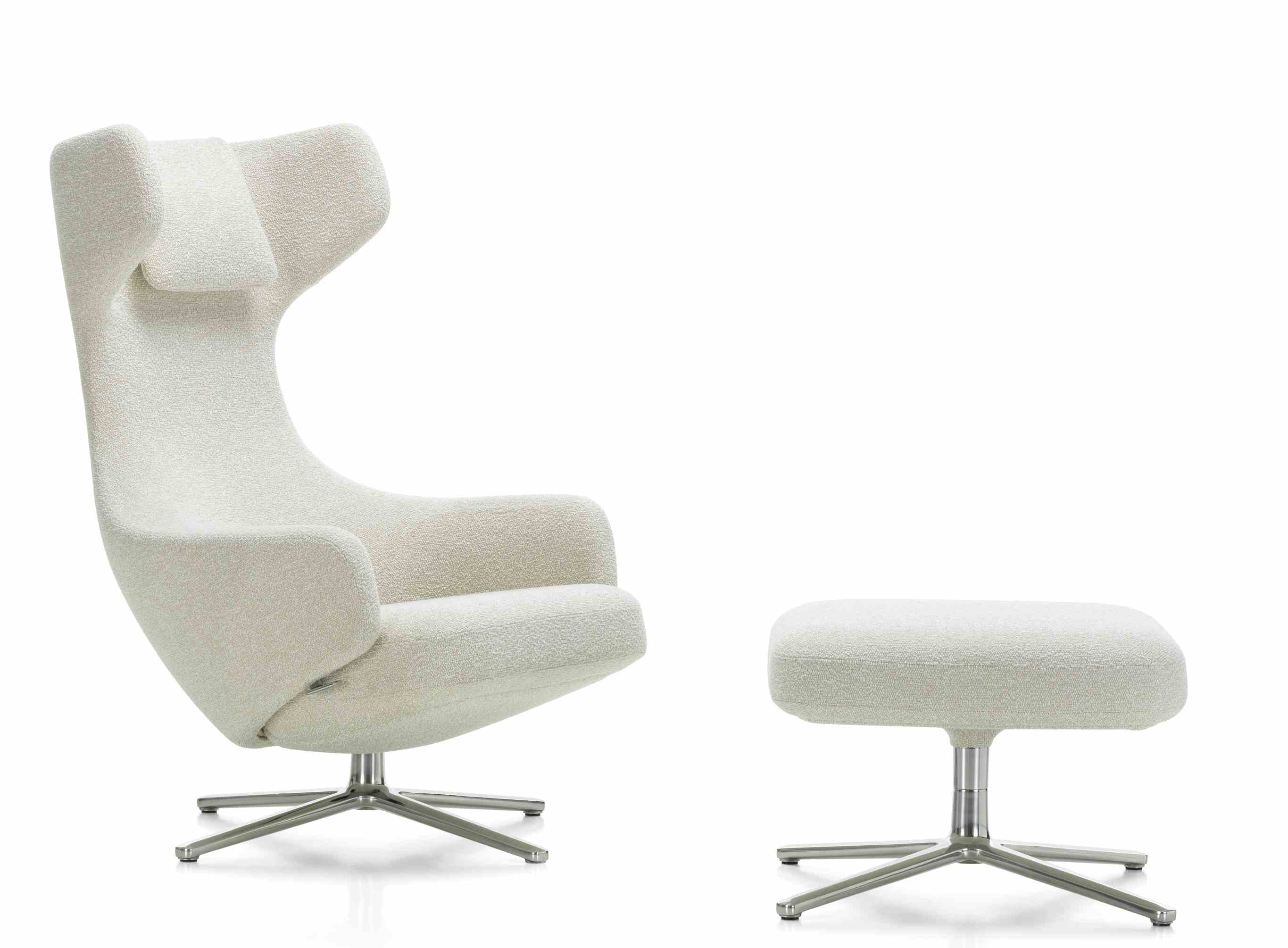 Grand Repos Sessel  + Ottoman Vitra Poliert Nubia Elfenbein / Perle