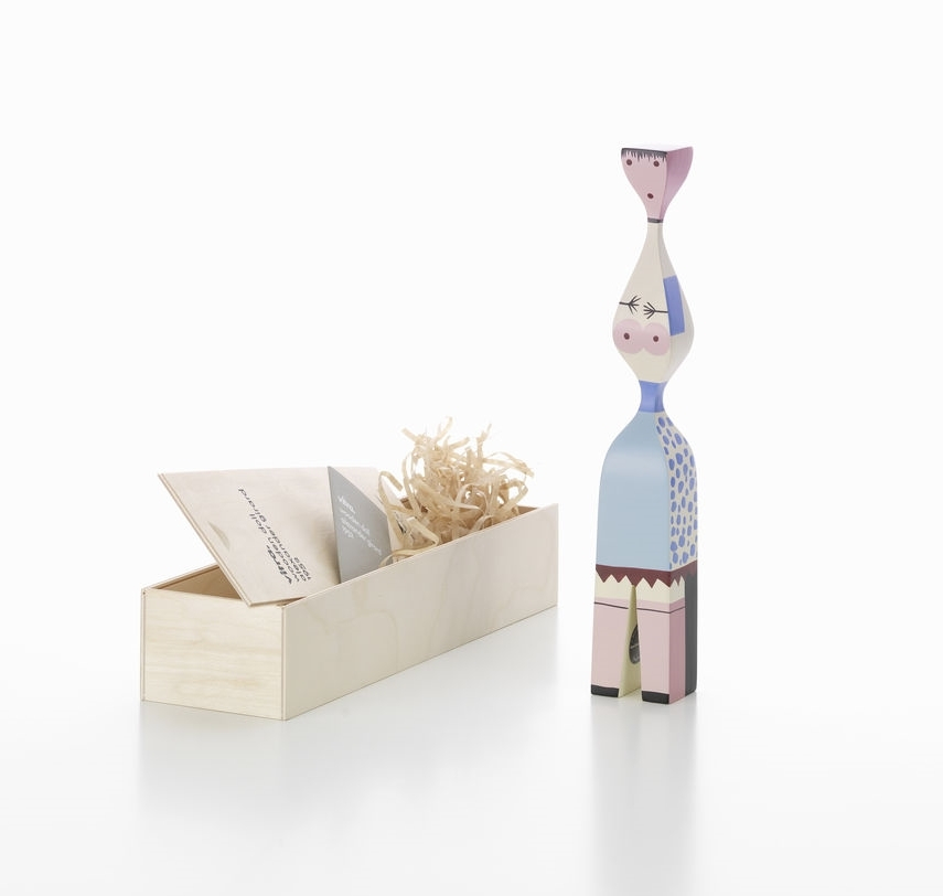 Vitra Wooden Dolls No 7 Holzfigur mit Geschenkverpackung aus Holz, dekorative Sammlerfigur.