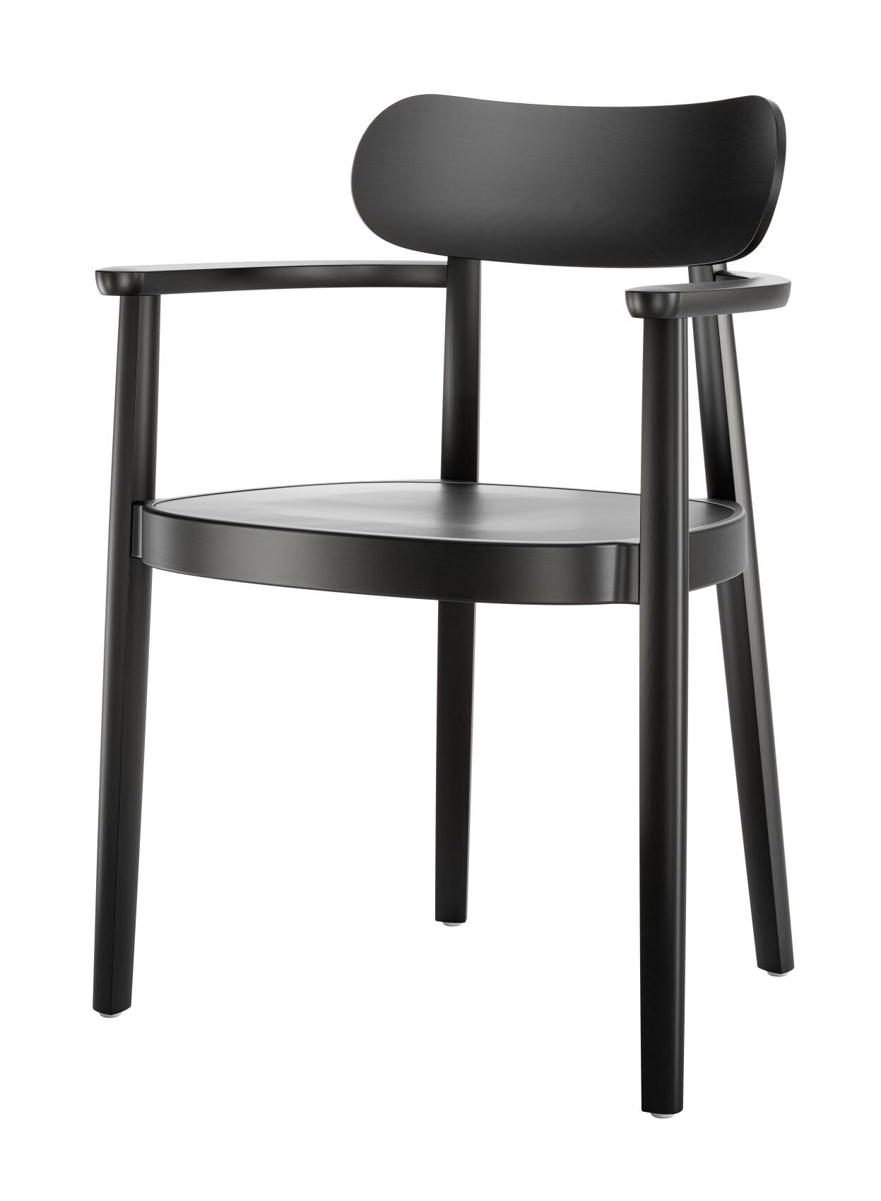 Schwarzer 118 MFV Holzstuhl mit Armlehnen von Thonet, klassisches Design für Esszimmer und Büro.