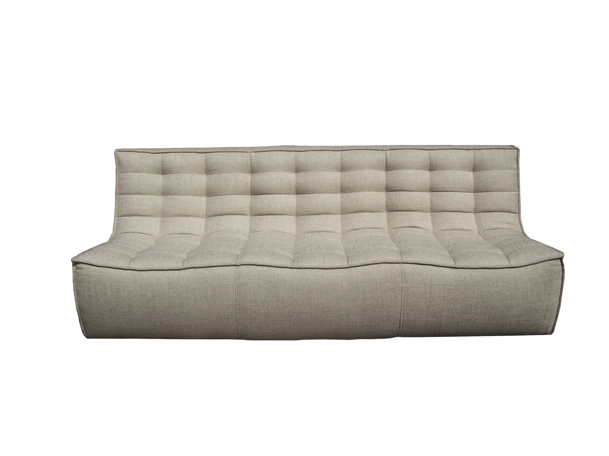 N701 Sofa von Ethnicraft, 3-Sitzer in Leinenoptik, modernes Design mit quadratischer Steppung, bequemes Polstermöbel.
