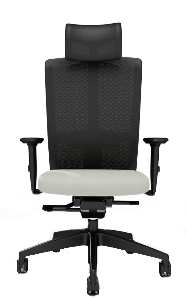 Goal Bürostuhl von Interstuhl, graues Netzgewebe, beige Sitzfläche, ergonomischer Drehstuhl für das Büro.