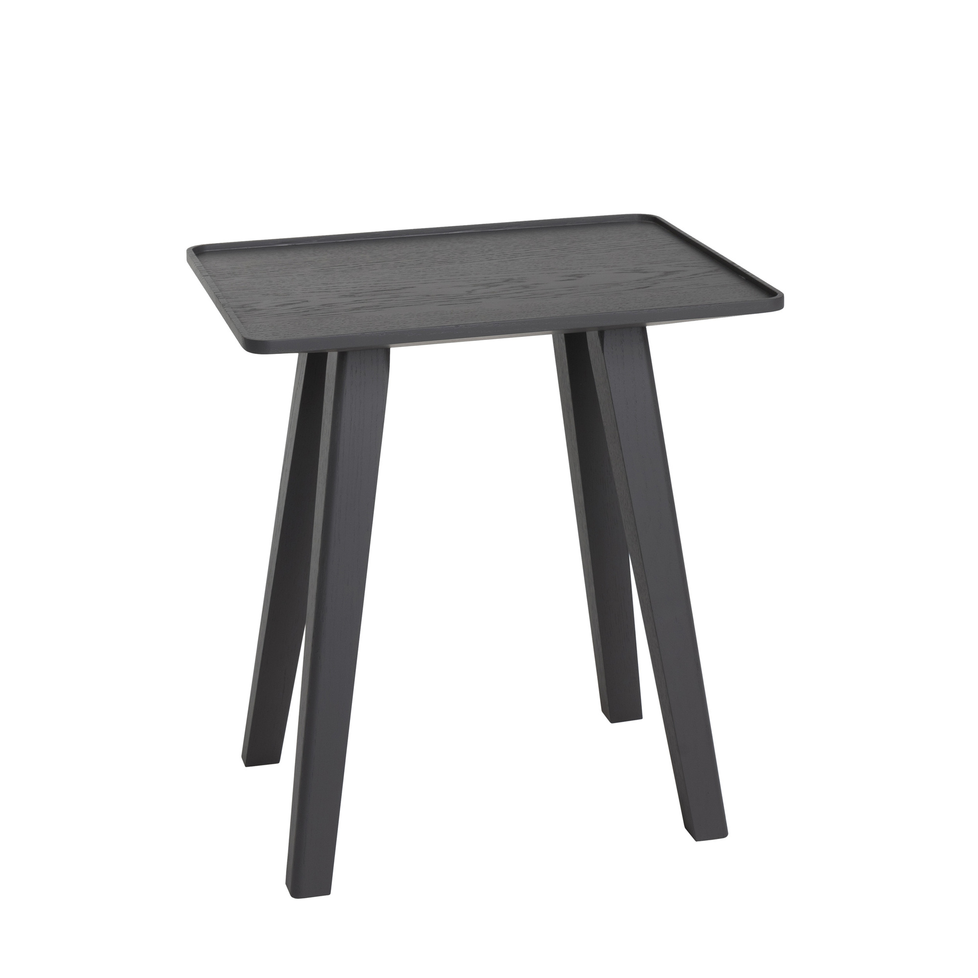 Schönbuch Nini Hocker, graues Holz, quadratische Tischplatte mit leicht erhöhten Kanten, moderne Möbel für Wohnzimmer.