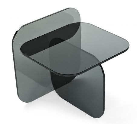 Grauer Sol Beistelltisch von ClassiCon, moderner Design Tisch aus Glas für Wohnzimmer und Büro.