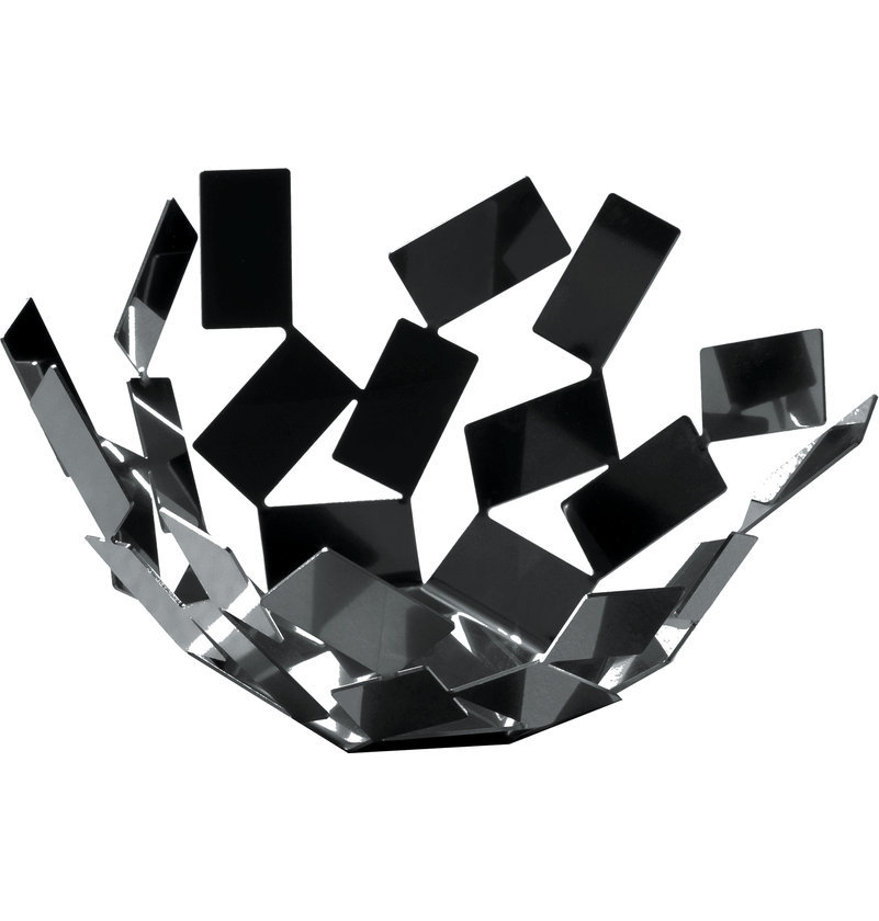 La Stanza Dello Scirocco Obstschale: Moderne Design Obstschale aus Metall, schwarz und silberfarben.