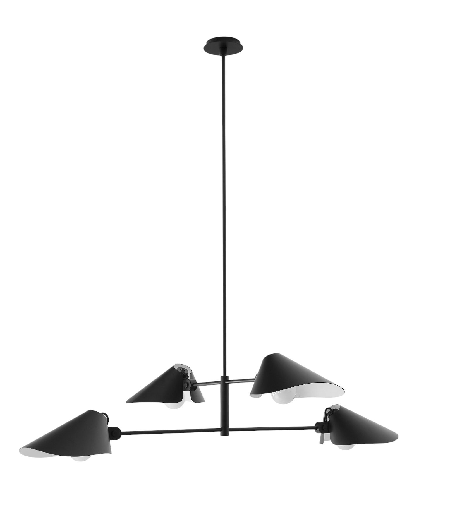 Schwarze AndTradition Bonnet Pendelleuchte mit vier Lampenschirmen, modernes Design für Wohnzimmer und Esszimmer.