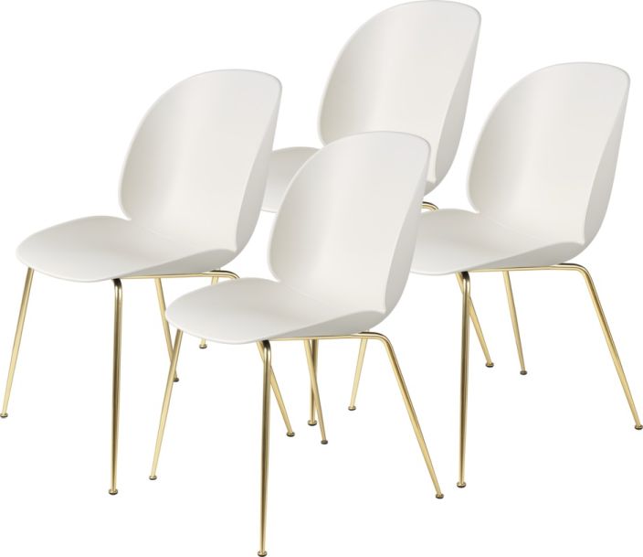Beetle Chair Esszimmerstuhl Ungepolstert Alabaster White Messing 4-er Set Gubi