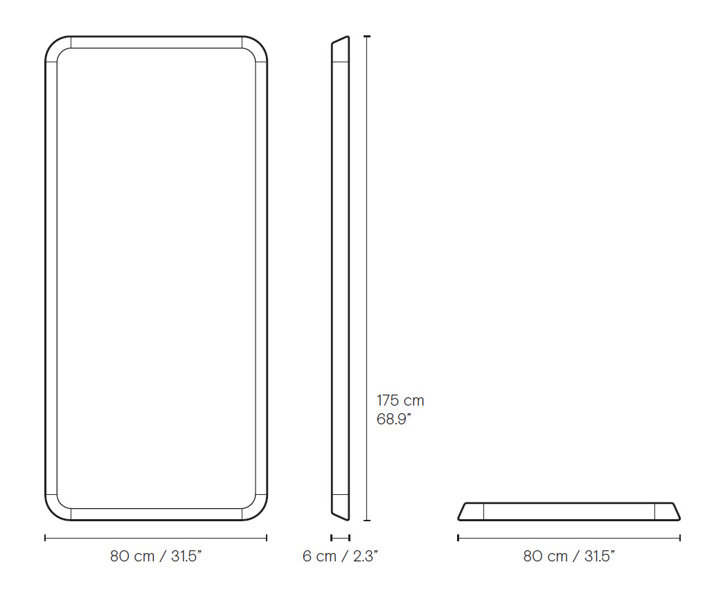 Technische Zeichnung des VLA62 Radio House Spiegel von Carl Hansen & Søn mit Maßangaben.