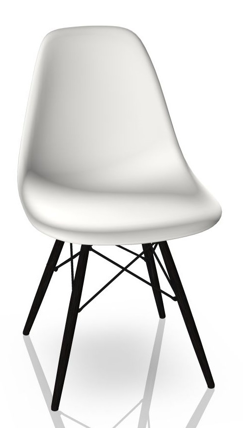 Eames Plastic Side Chair DSW: Weißer Design Stuhl mit honigfarbenem Eschenholz-Gestell von Vitra.