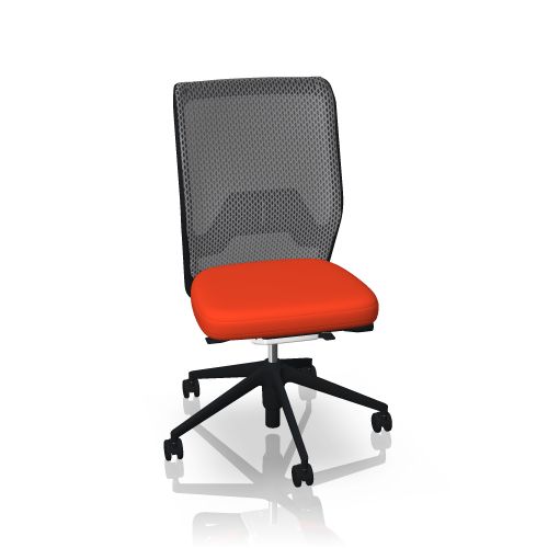 Vitra ID Mesh Bürostuhl mit rotem Sitz und schwarzem Netzrücken, ergonomischer Drehstuhl.