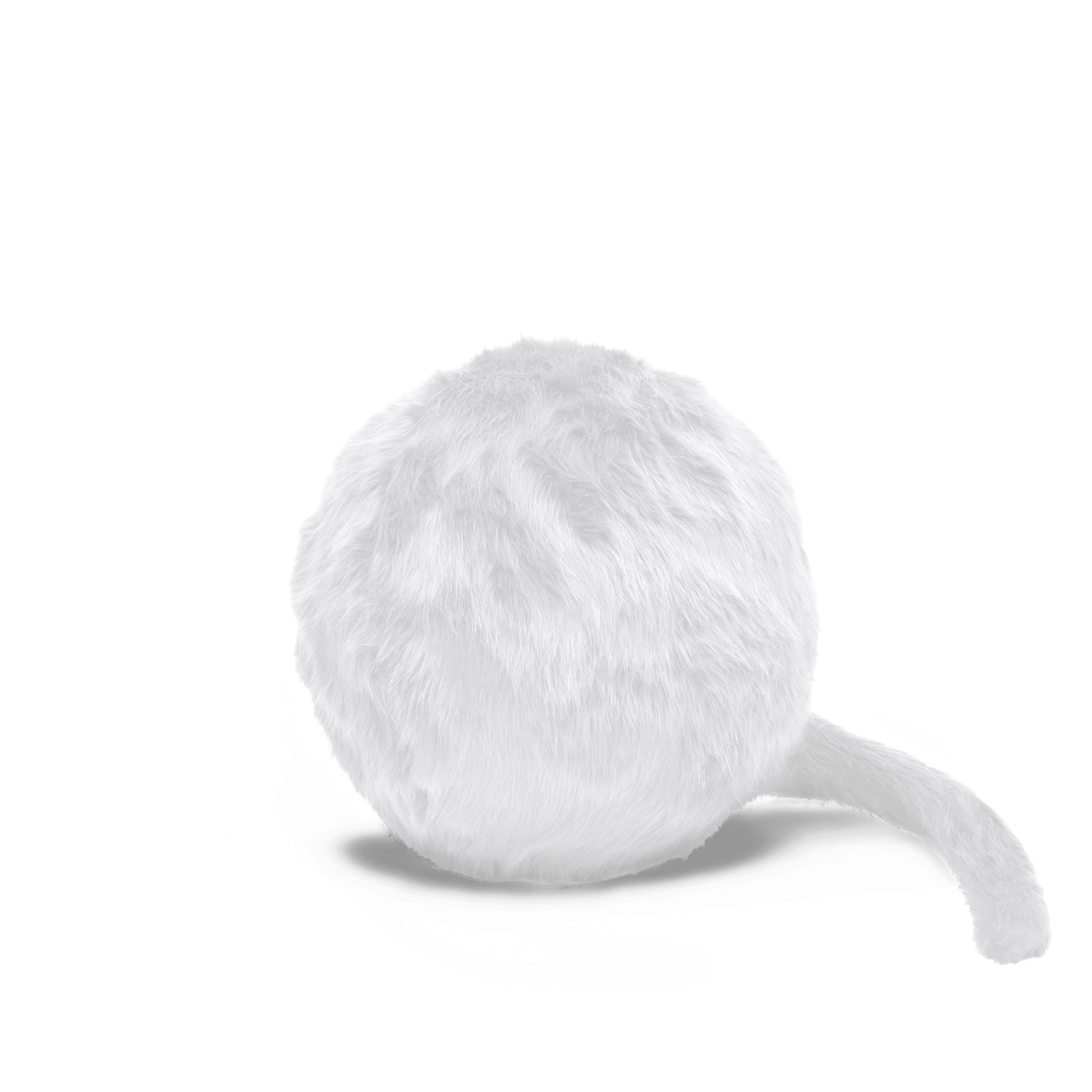 Weißer, runder Ron Ron Pouf von Gufram mit flauschigem Fell und Schwanz. Sitzmöbel für modernes Wohnen.