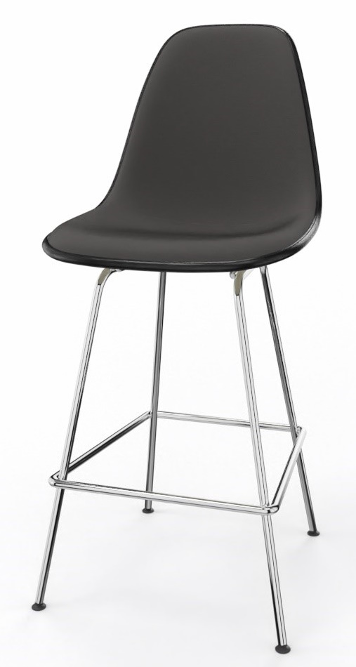 Schwarzer Eames Plastic Bar Stool von Vitra mit verchromtem Gestell, vollgepolsterter Sitzschale. Moderner Barhocker.