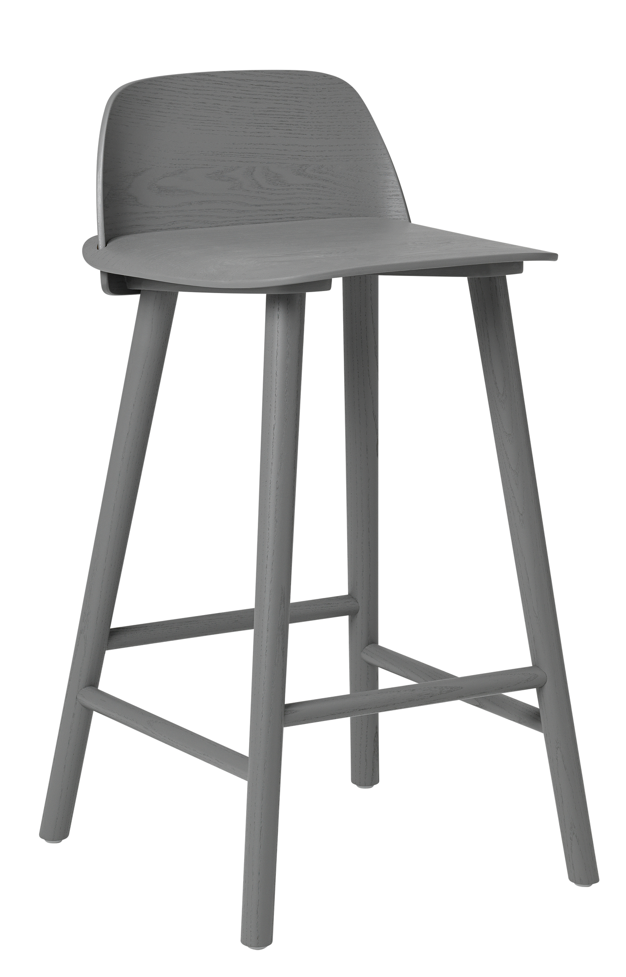 Grauer Nerd Barhocker von Muuto, H 65 cm, aus Holz, für Küche oder Bar.
