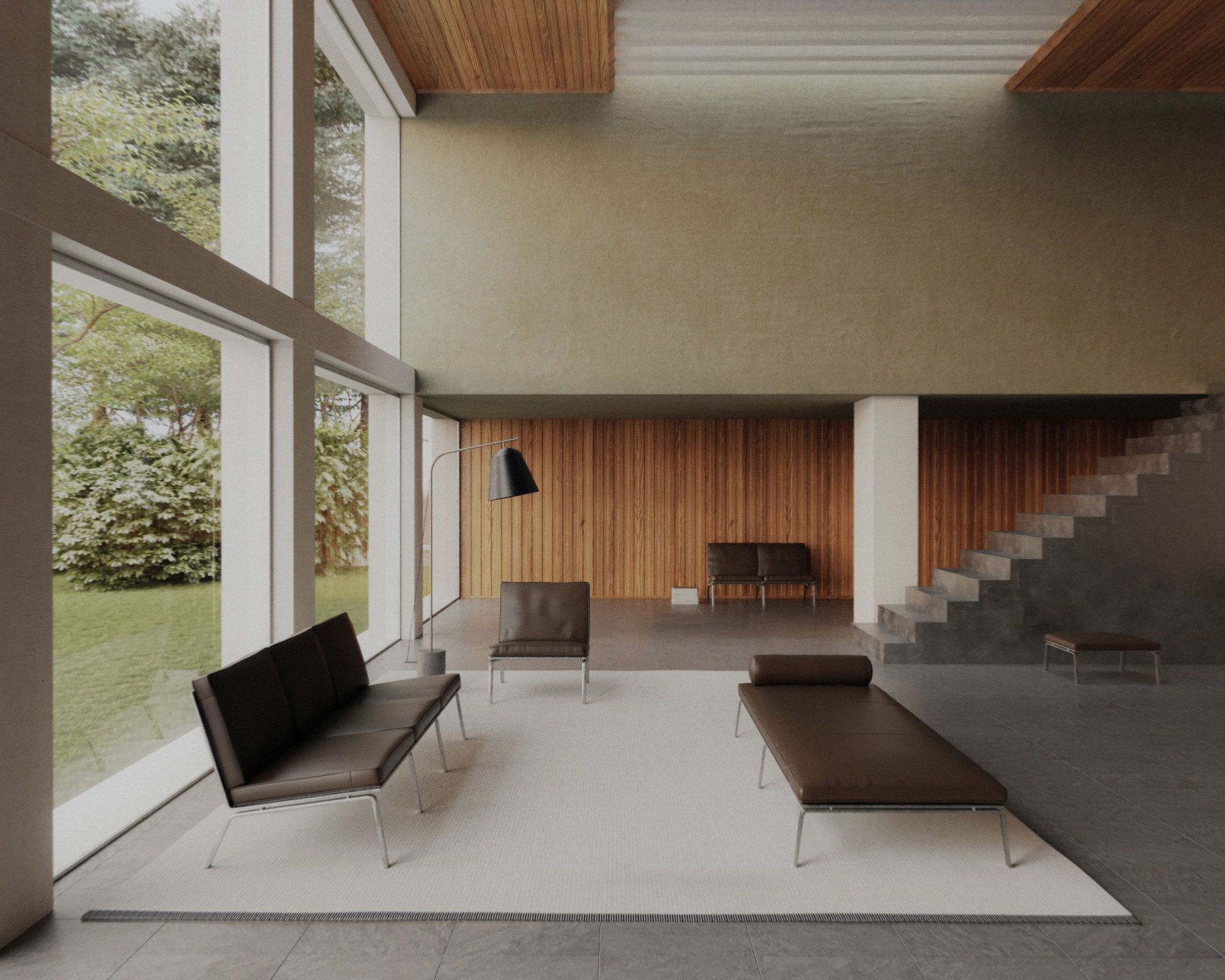 NORR11 Man Sofa 3-Sitzer in braunem Leder im modernen Wohnzimmer mit minimalistischem Design.