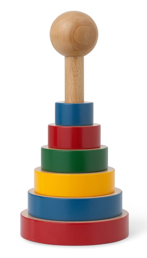 Kay Bojesen Stabelturm aus Holz, farbenfrohes Stapelspielzeug für Kinder, Höhe 22,5 cm.