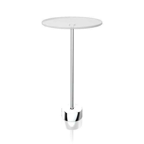 Bild von Tablo Beistelltisch mit runder, weißer Tischplatte und verchromtem Metallfuß. Moderner, kleiner Tisch.