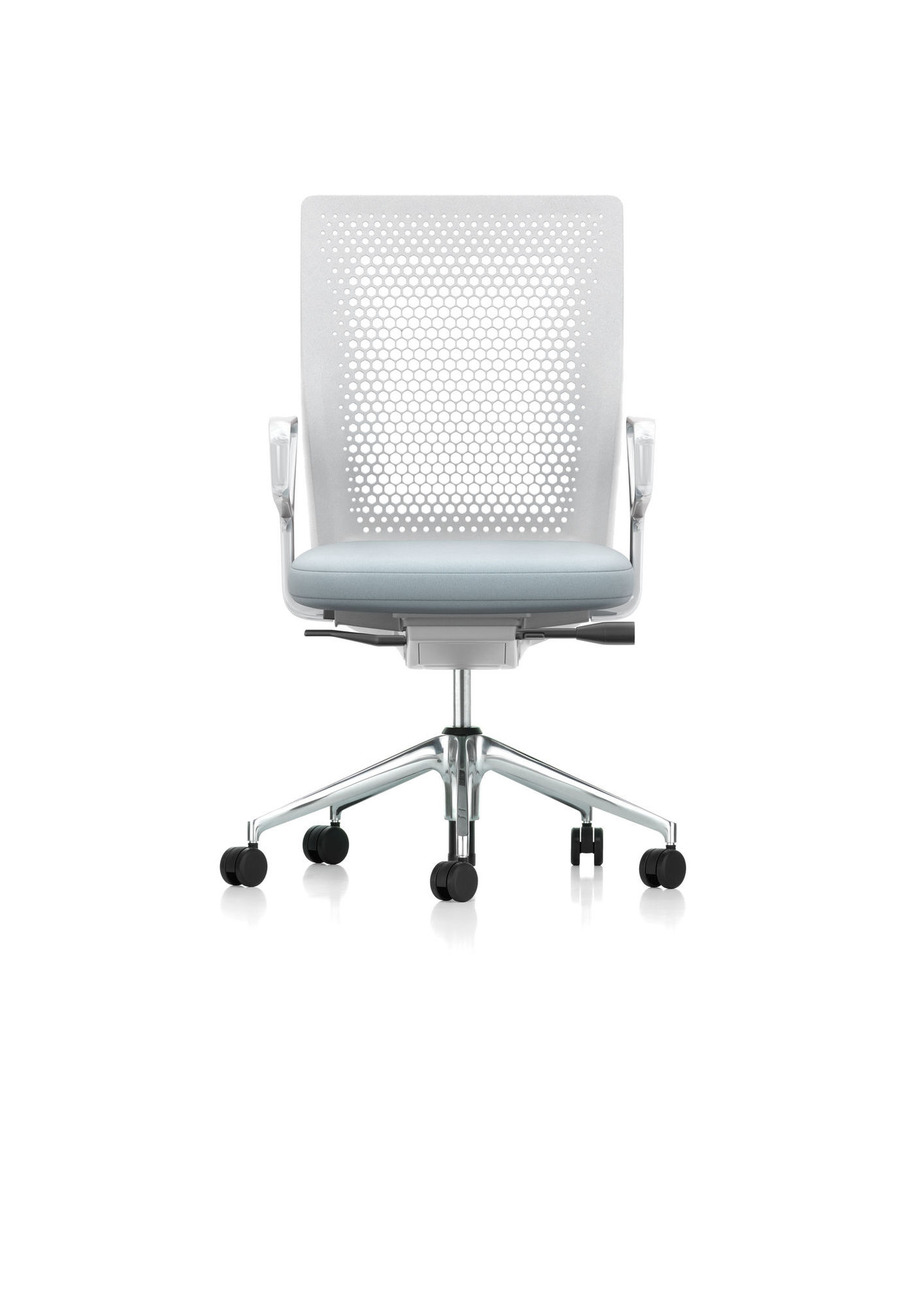 Vitra ID Air Bürodrehstuhl in Grau mit atmungsaktiver Rückenlehne und Chromfußkreuz. Ergonomischer Bürostuhl.