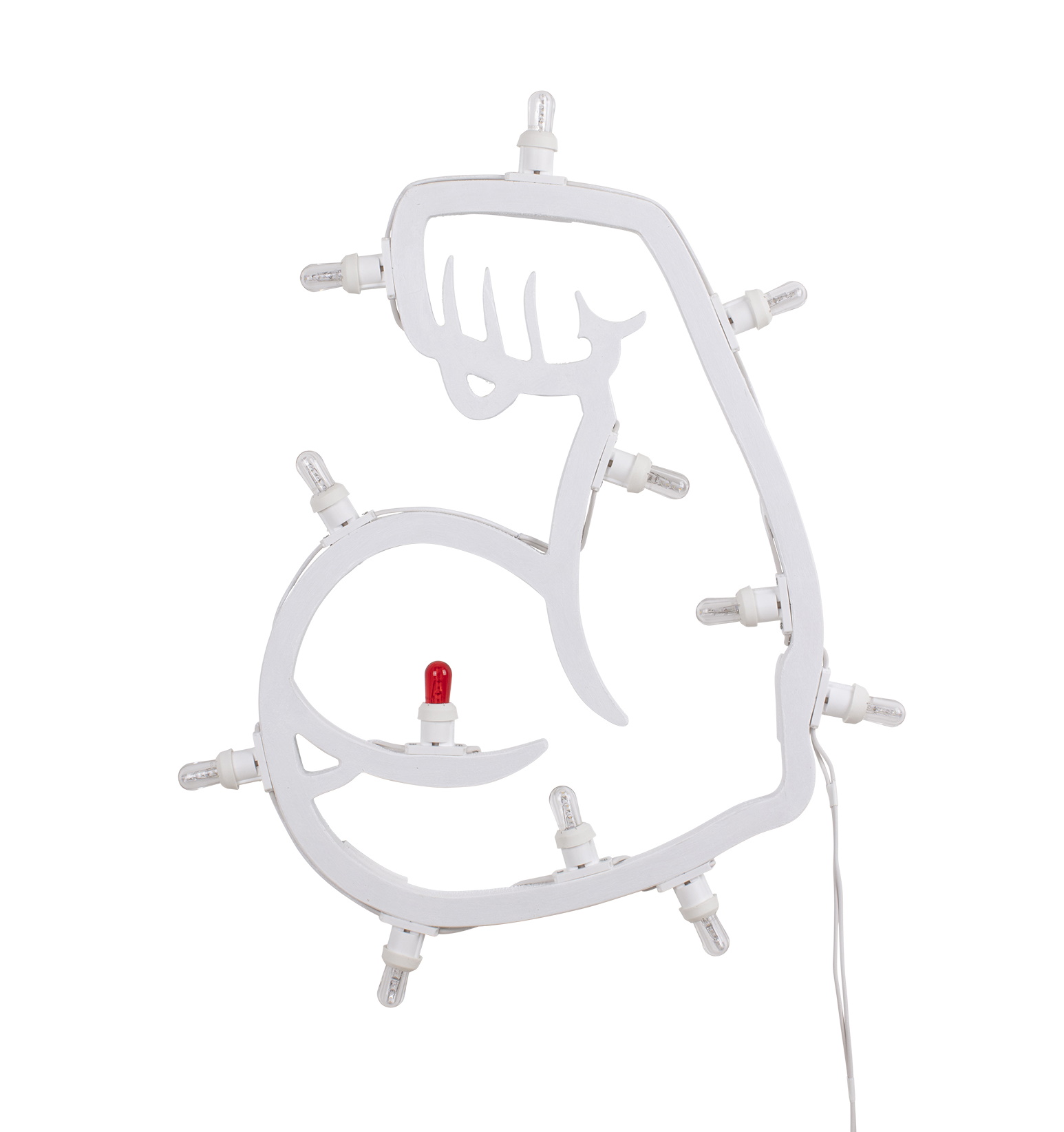 Weiße Hotlight Biceps LED Leuchte von Seletti in Form eines muskulösen Arms. Design Lampe.