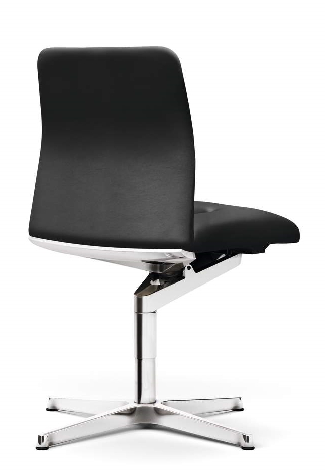 Leadchair Bürostuhl von Walter Knoll, schwarzes Leder, Aluminiumfußkreuz, ergonomischer Drehstuhl für das Büro.