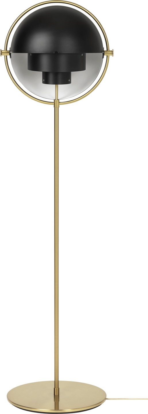 Multi-Lite Stehleuchte von Gubi in Schwarz und Messing. Design Stehlampe für Wohnzimmer.