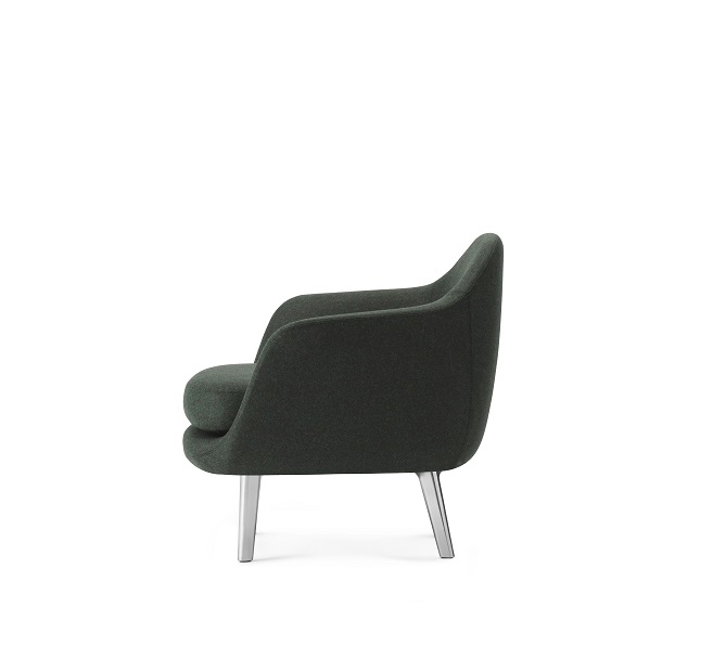 Dunkelgrüner Sum Lounge Armchair Sessel von Normann Copenhagen, Seitenansicht, moderner Sessel für Wohnzimmer.