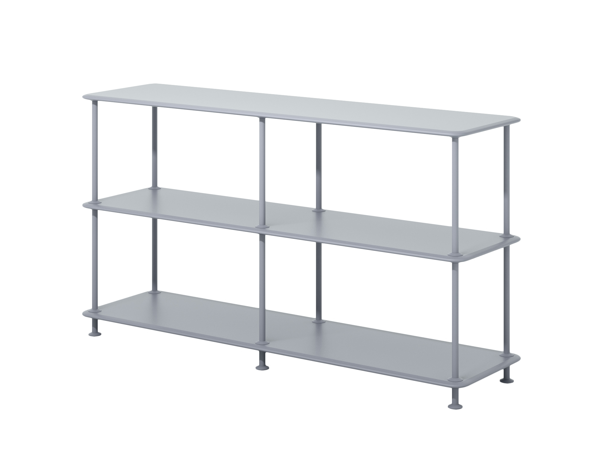 Montana Free Regal mit drei grauen Regalböden, modernes Design für Wohnzimmer und Büro.