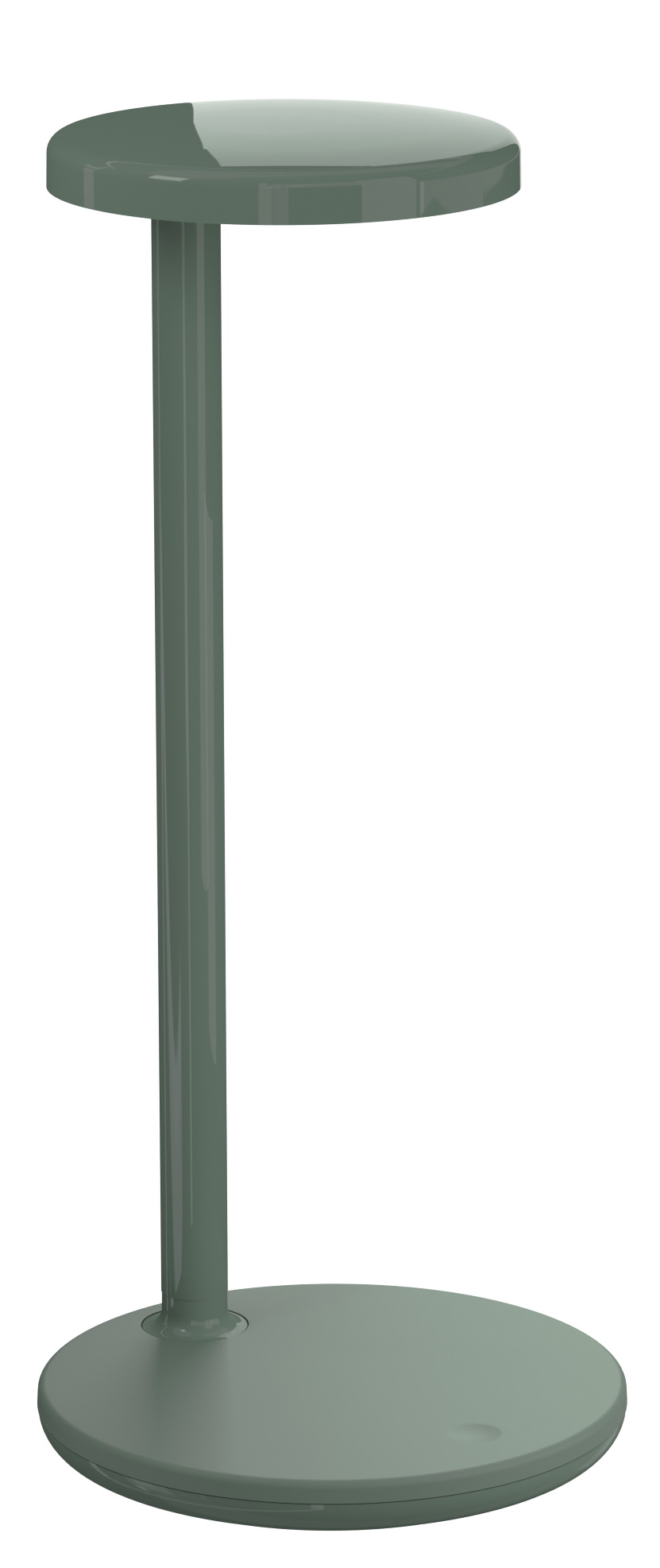 Bild einer salbeigrünen Oblique Tischleuchte von Flos, moderne Innenbeleuchtung für den Schreibtisch.