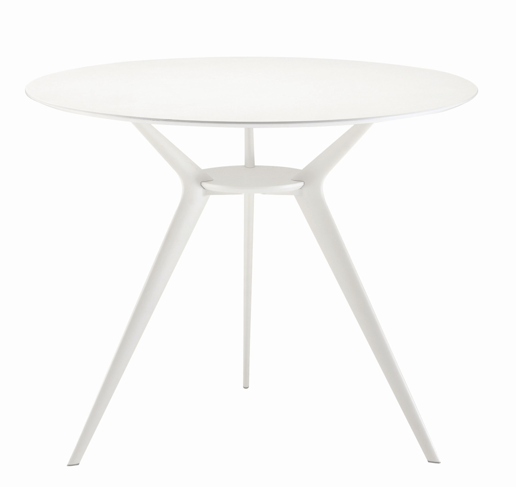 Weißer, runder Biplane Tisch von Alias mit drei Beinen für Esszimmer und Wohnbereich.