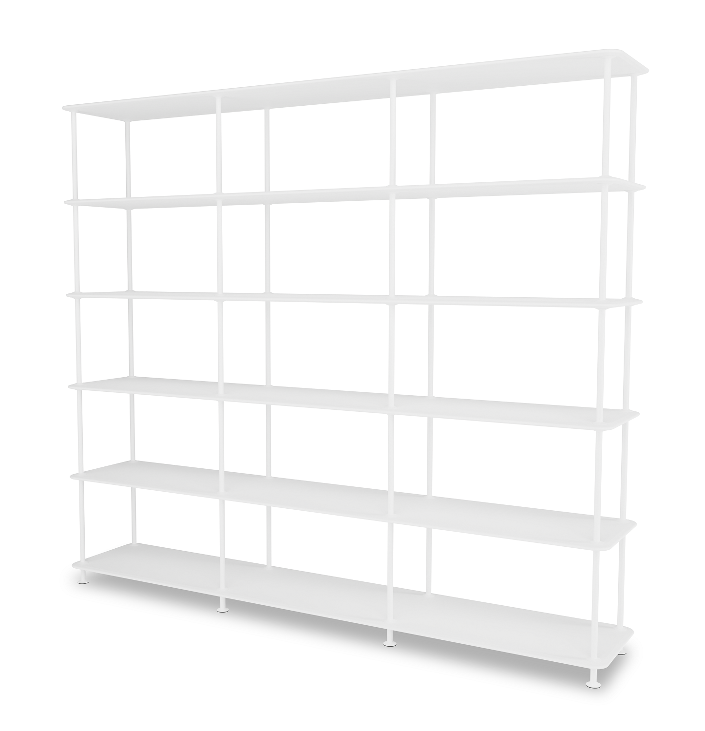 Weißes Montana Free Regal mit sechs Fächern, modernes Design für Wohnzimmer oder Büro.